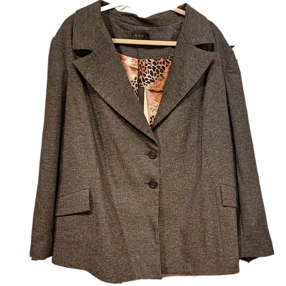 Igigi Gray Tweed Unstructured Jacket Plus Size 24 Lined Blazer Buttons Lapel NEW - Picture 1 of 14